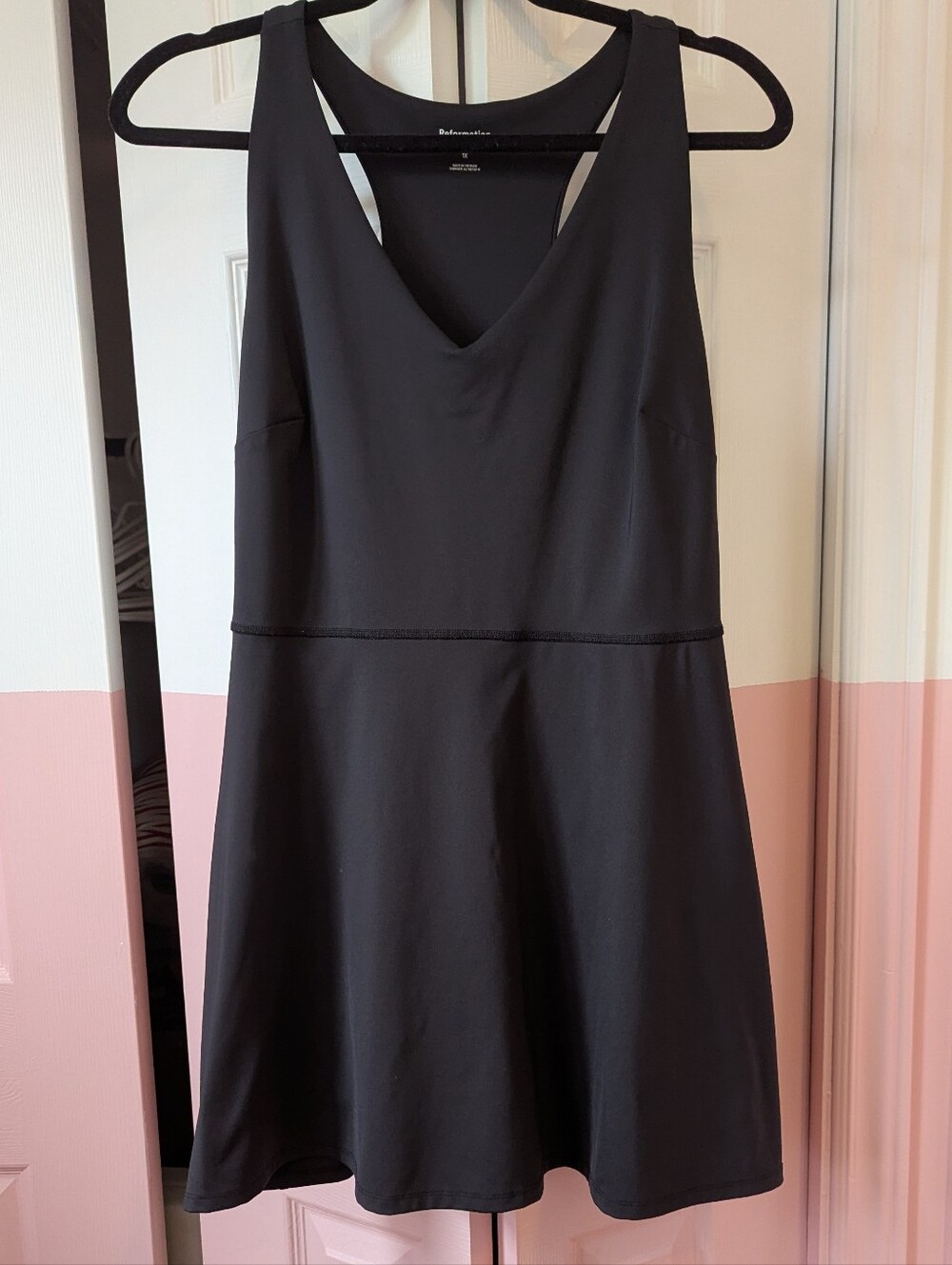 Reformation Black V-Neck Racerback Mini Dress